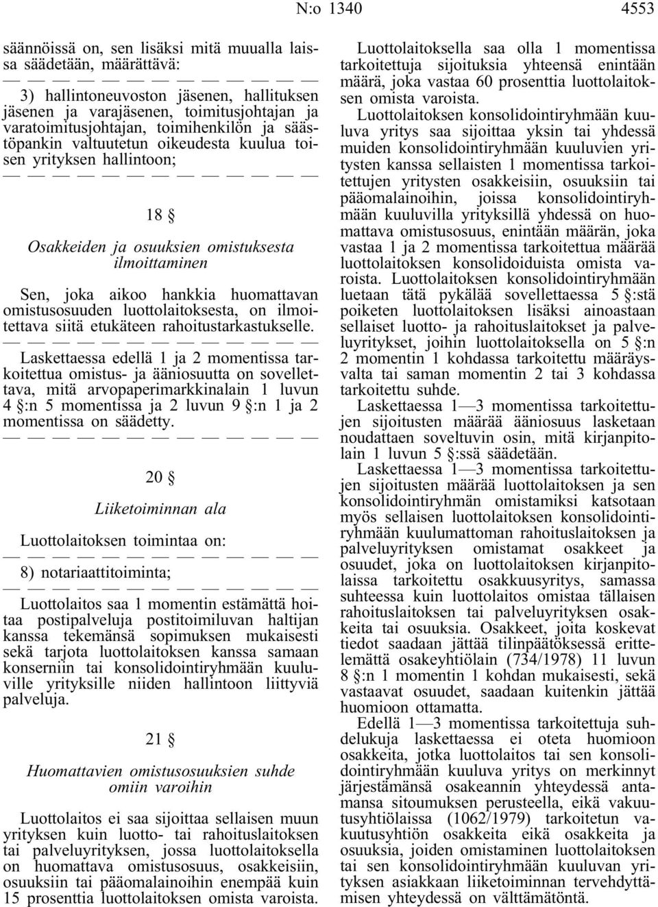 luottolaitoksesta, on ilmoitettava siitä etukäteen rahoitustarkastukselle.