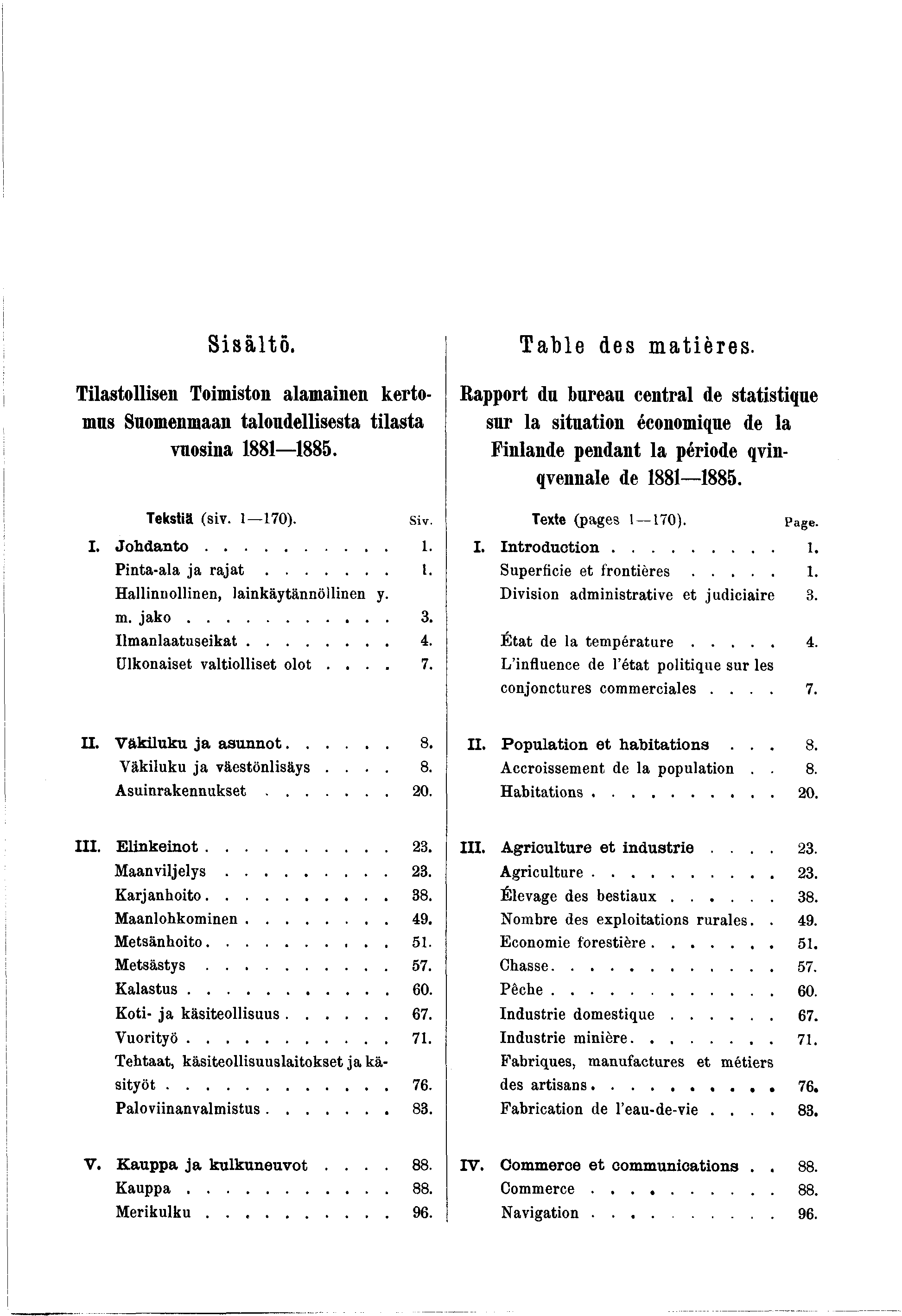 Ssältö. Tlastollsen Tomston alamanen kertomus Suomenmaan taloudellsesta tlasta vnosna 88 885. Tekstä (sv. 70). sv. I. J o h d a n t o.... Pnta-ala a r a a t... I. H allnnollnen, lankäytännöllnen y. m.