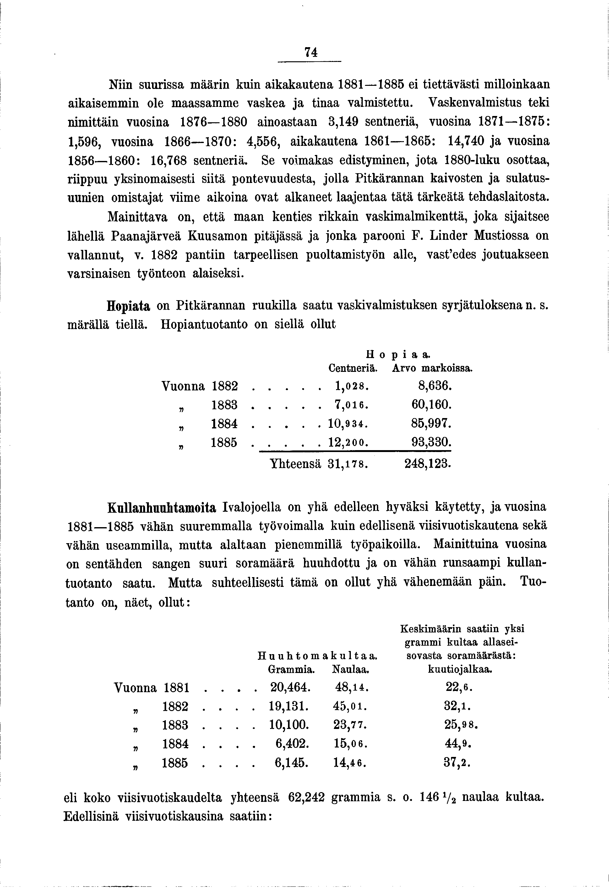 74 Nn suurssa määrn kun akakautena 88 885 e tettäväst mllonkaan akasemmn ole maassamme vaskea a tnaa valmstettu.