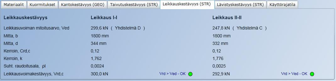 10.5.2011 Maanvarainen pilari- ja seinäantura [8] Taivutuskestävyys (STR) Kuva 4, Alisivu "Taivutuskestävyys" Alisivu sisältää taivutuskestävyyden laskennassa käytetyt alku- ja väliarvot sekä