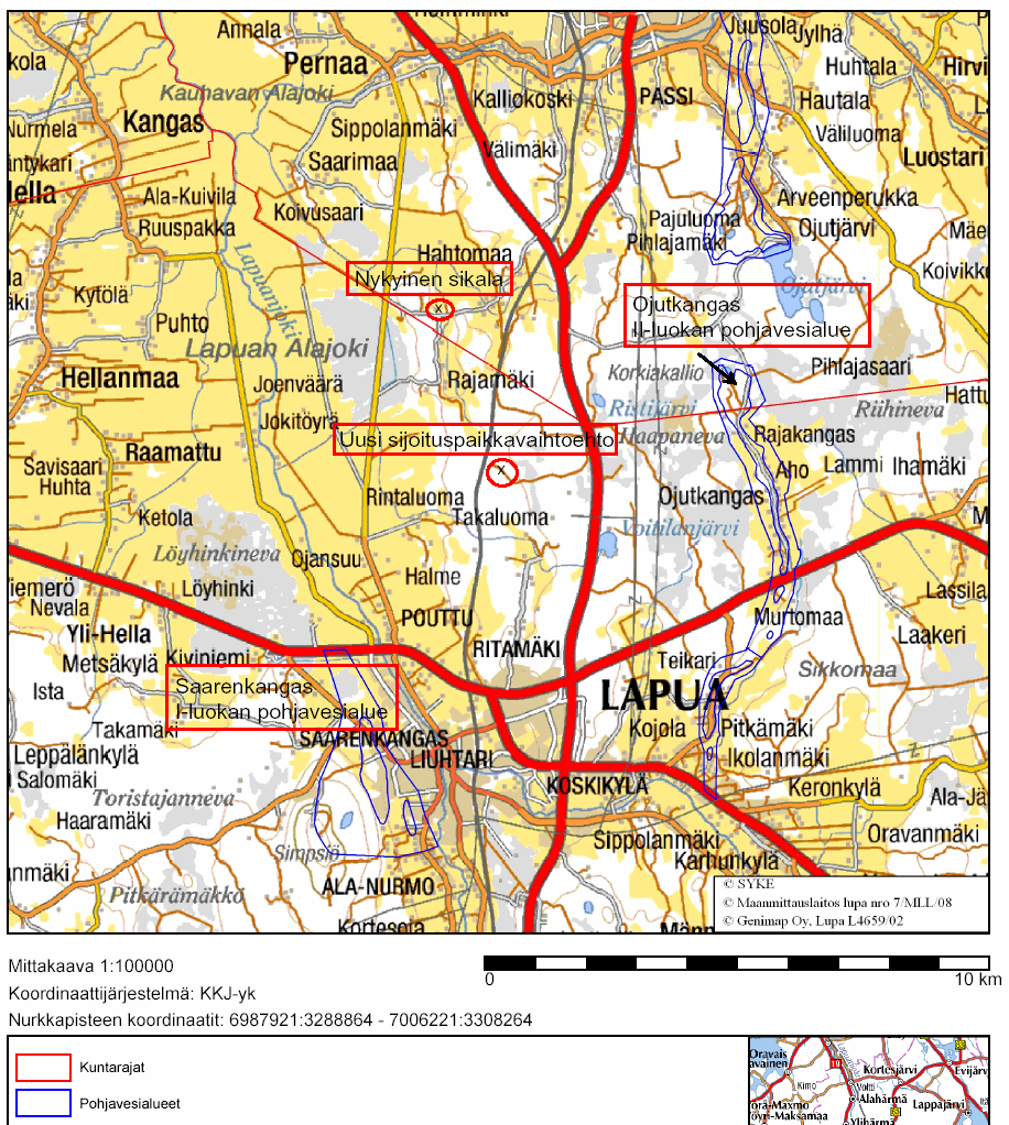 Kuva 2.6 Lähimmät pohjavesialueet (Hertta tietokanta, 2008) 2.4.2. Pintavedet Kiinteistöä lähinnä oleva järvi on 2,4 km koilliseen sijaitseva Ristijärvi.