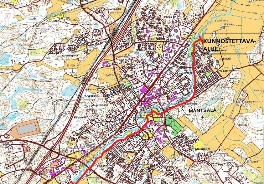 Mäntsälänjoen kunnostussuunnitelma /Puistojaos Aikataulu: 2015-2018 Budjetti: 2016: 50 000 2017: 100 000 2018: 200 000 Hankkeen laajuus: Mäntsälänjoen kunnostus välillä Myllypato - Pohjanpolku.