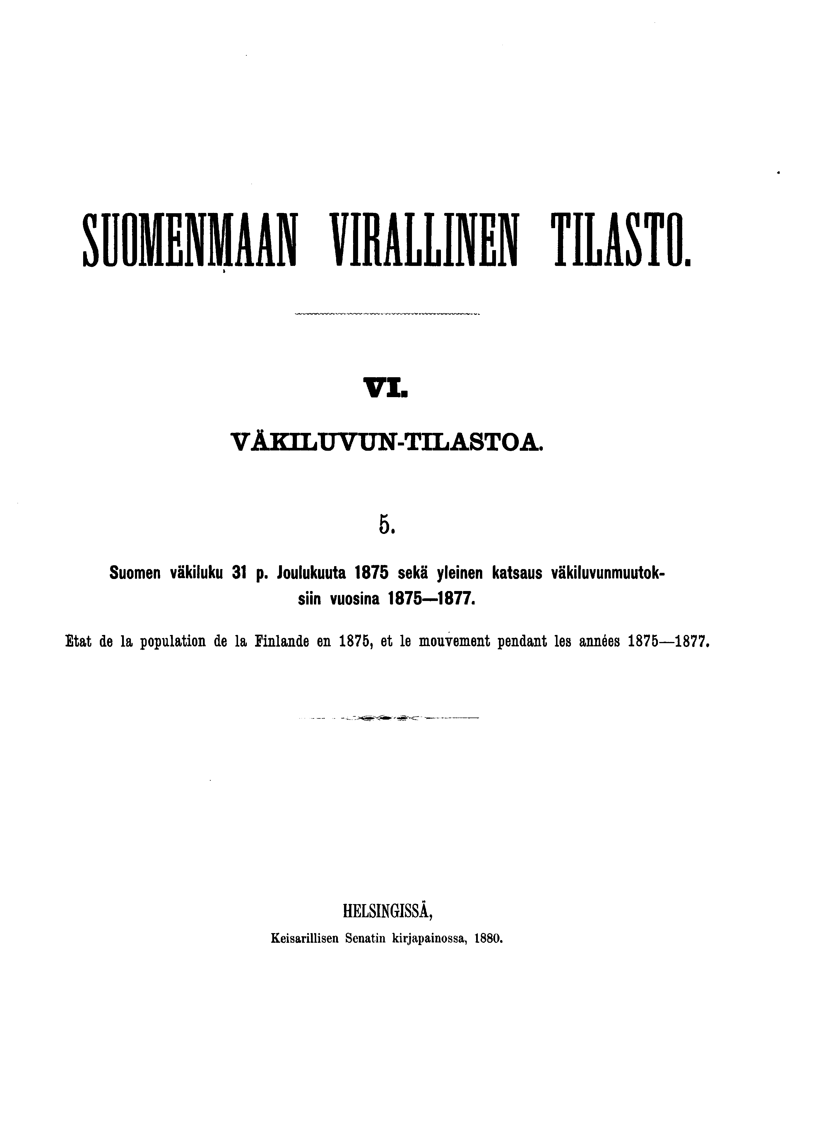 SUOMENMAAN MIHIN TILASTO. VI. VÄKILUVUN-TILASTOA.. Suomen väkiluku p. Joulukuuta sekä yleinen katsaus väkiluvunmuutoksiin vuosina.