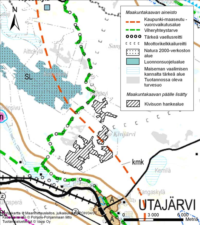 120 Kivisuo - Muhos, Utajärvi, Oulu. Turvetuotantoalueen Kivisuon eteläpuolella Oulujoen varrella noin 1 kilometrin etäisyydellä suunnittelualueesta.