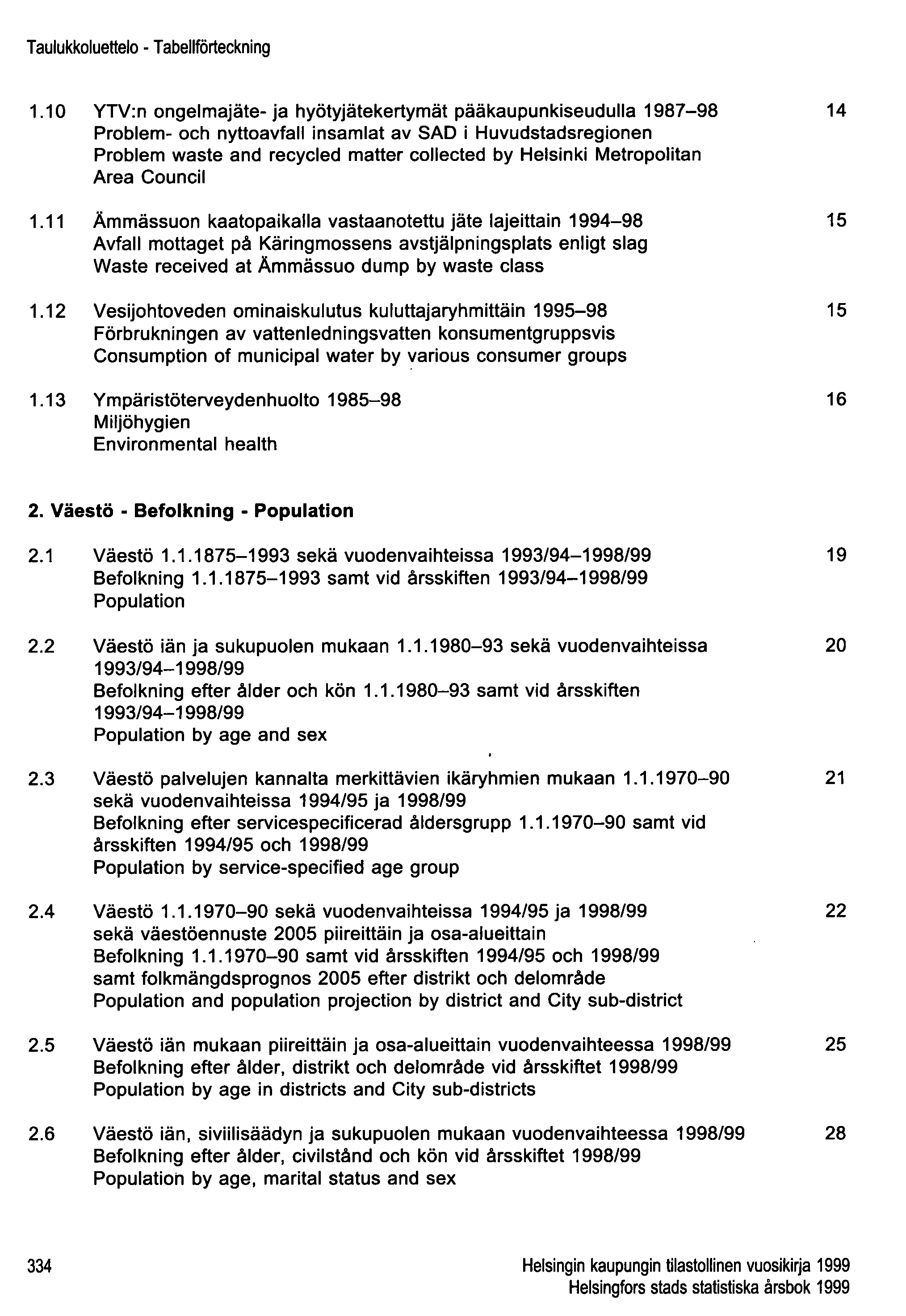 Taulukkoluettelo - Tabellförteckning 1.