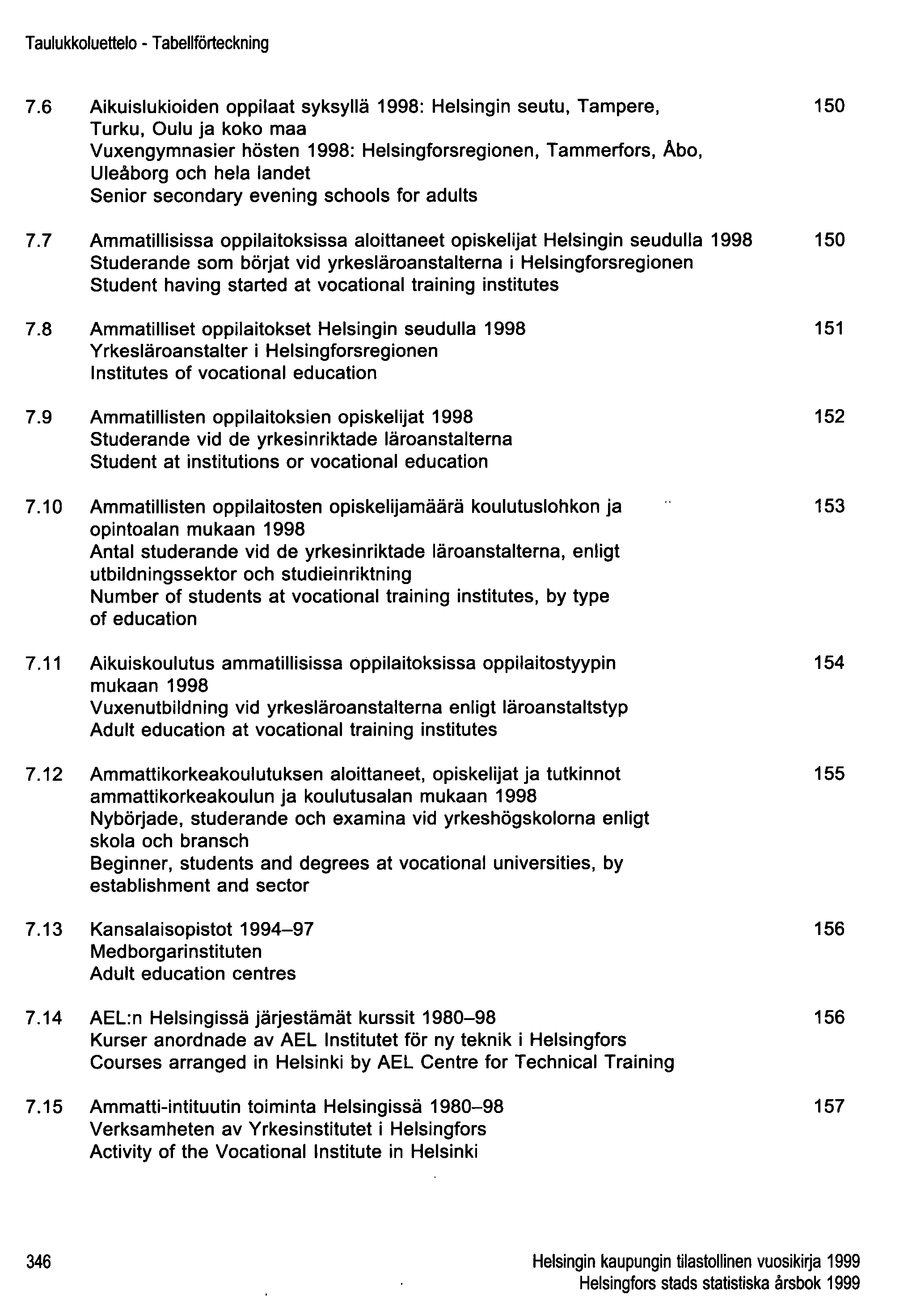 Taulukkoluettelo - Tabellförteckning 7.6 7.7 7.8 7.9 7.10 7.11 7.12 7.13 7.14 7.