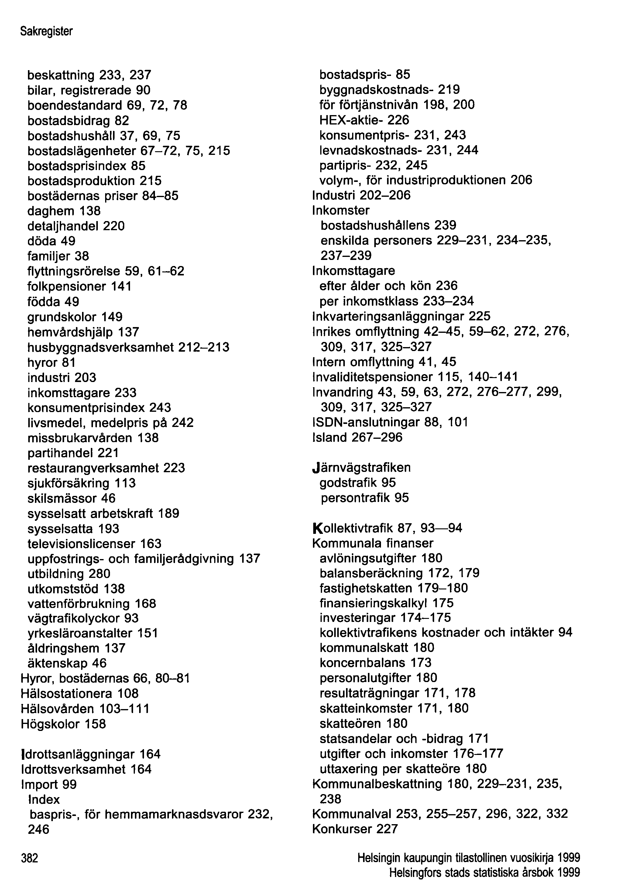 Sakregister beskattning 233, 237 bilar, registrerade 90 boendestandard 69, 72, 78 bostadsbidrag 82 bostadshushåll 37, 69, 75 bostadslägenheter 67-72, 75, 215 bostadsprisindex 85 bostadsproduktion 215