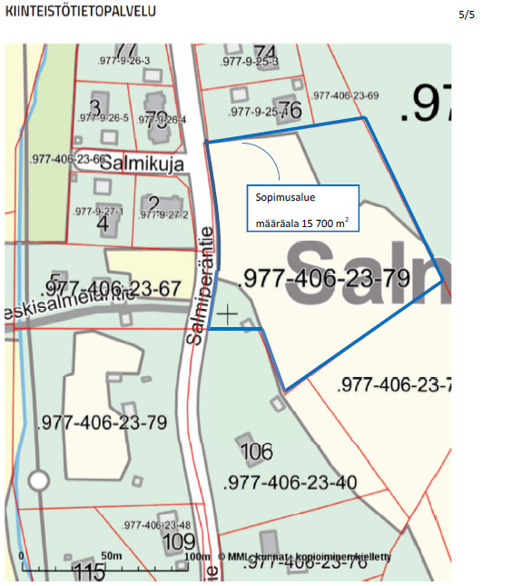 KARTTALIITE: Sopimusalue määräala tilasta 977-406-23-79 pinta-alaltaan noin 1,57 ha 1) Kaavoituksen käynnistämissopimus Kaupunki / Rave Rakennus Oy