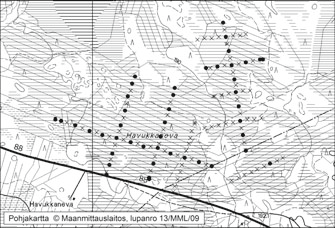 Teuvo Herranen 117. Havukkaneva Havukkaneva (kl. 3324 09, x = 7098,2, y = 3480,4) sijaitsee noin 20 km Pyhännän keskustasta kaakkoon (kuva 19).