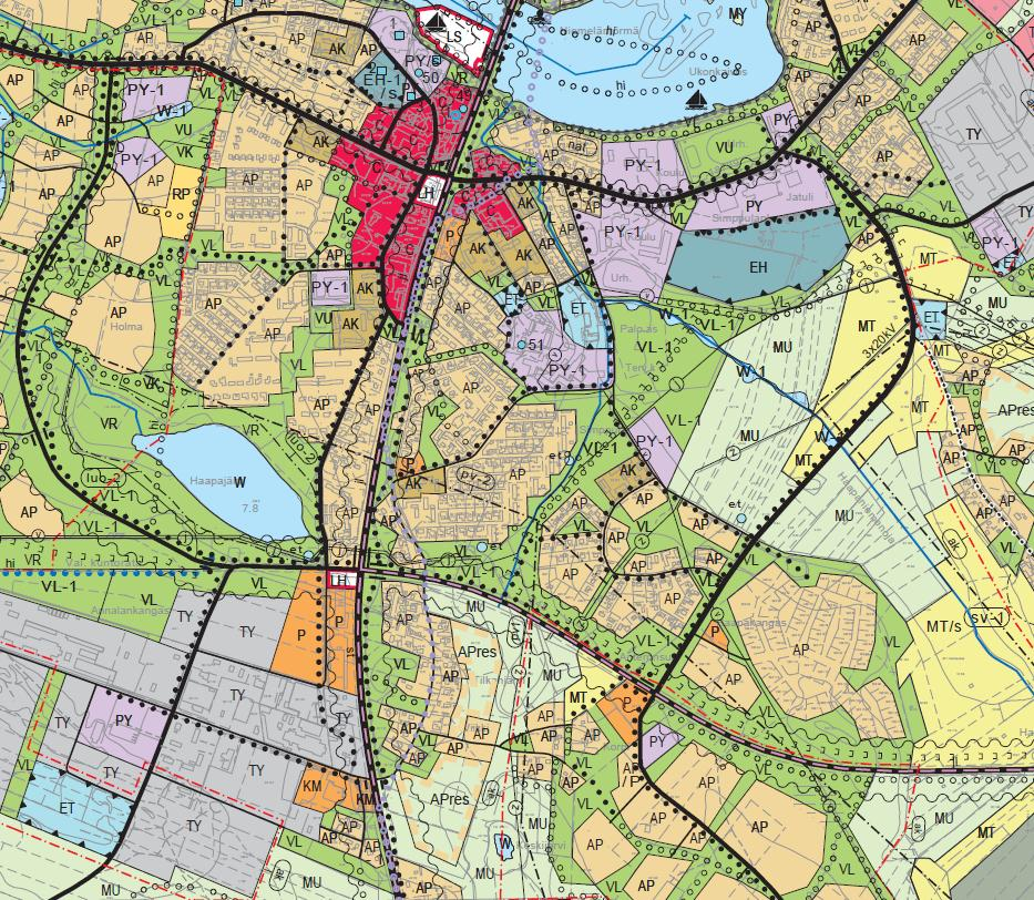 5 () Haukiputaan Kirkonkylän keskusta nettikartalla. Esitetty uusi kauppapaikka sijaitsee kirkonkylän keskustan laidalla n.