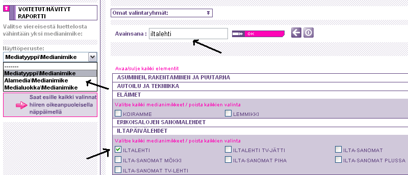 2. Medialähtöiset moduulit Medialähtöiset moduulit on suunniteltu sanomalehti- ja aikakauslehtitoimialojen kattavaan markkinaseurantaan ja kilpailijavertailuun.