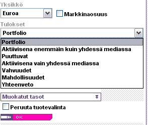 Halutessasi muodostaa kilpailijaryhmiä medioiden valinta on kaksivaiheinen. Ensin valitset viitemedianimikeryhmän (esim.