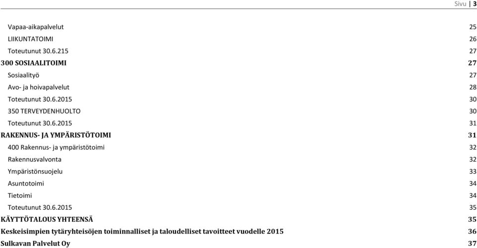 6.2015 31 RAKENNUS- JA YMPÄRISTÖTOIMI 31 400 Rakennus- ja ympäristötoimi 32 Rakennusvalvonta 32 Ympäristönsuojelu 33