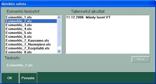 1.3. Esimerkkitiedostojen avaus Valitse: Metsikön luonti Avaa esimerkkitiedosto Voit valita valmiin esimerkkimetsikön.