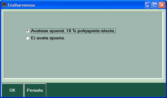 2.5. Harvennus (1/9) Valitse: Toimenpide Harvennus MOTTI päättelee puustotunnusten ja puuston aikaisemman käsittelyhistorian perusteella, onko kyseessä ensiharvennus.