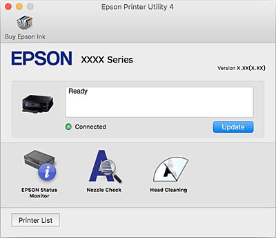 Verkkopalvelu- ja ohjelmistotiedot Jos Mac OS X v10.8.x -käyttöjärjestelmässä tai uudemmassa ei näy Tulostusasetukset -valikkoa, Epson-tulostinohjainta ei ole asennettu oikein.