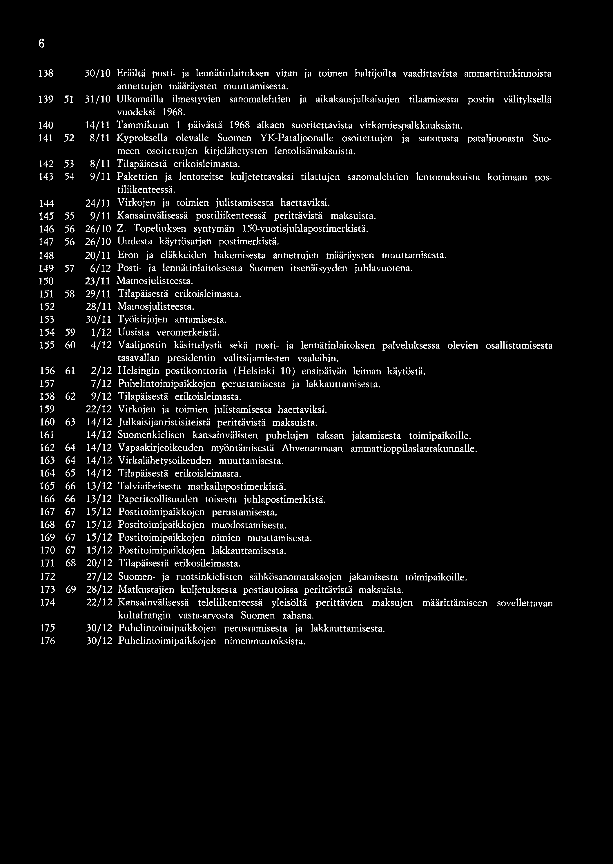 6 138 139 140 141 1 143 144 145 146 147 148 149 150 151 152 153 154 155 156 157 158 159 160 161 162 163 164 165 166 167 168 169 170 171 172 173 174 175 176 30/10 Eräiltä posti- ja lennätinlaitoksen