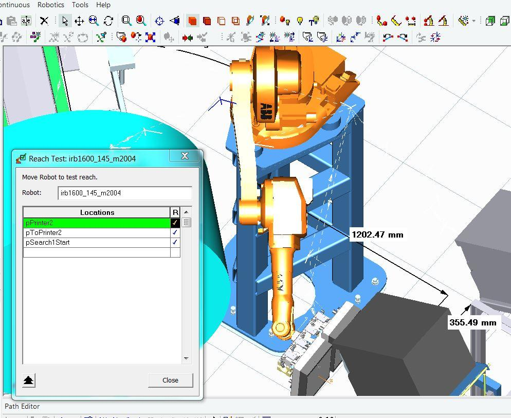 58(65) 6.10.2 Ulottuvuuden tarkastelun työkalu Reach test -työkalua käytettiin hankalissa asennoissa varmistamaan, että robotti ulottui kaikkiin paikoituspisteisiin.