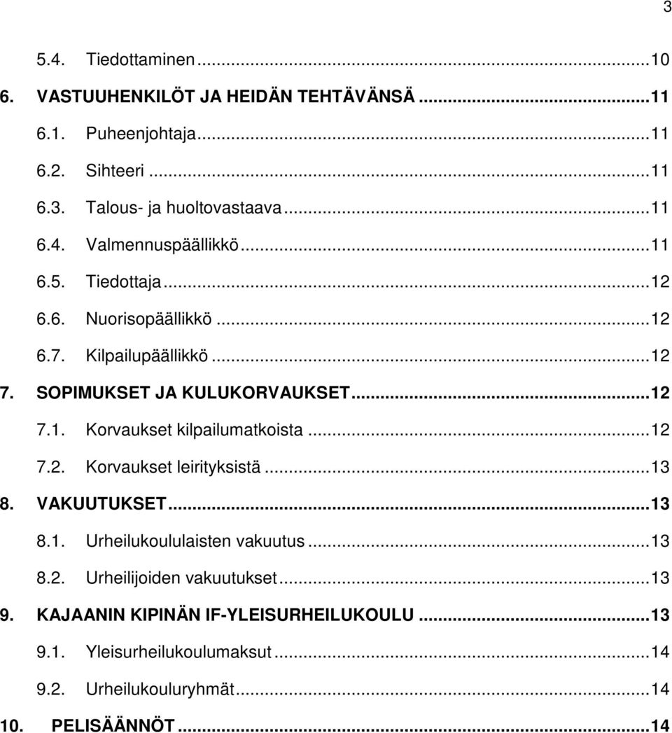 ..12 7.2. Korvaukset leirityksistä...13 8. VAKUUTUKSET...13 8.1. Urheilukoululaisten vakuutus...13 8.2. Urheilijoiden vakuutukset...13 9.