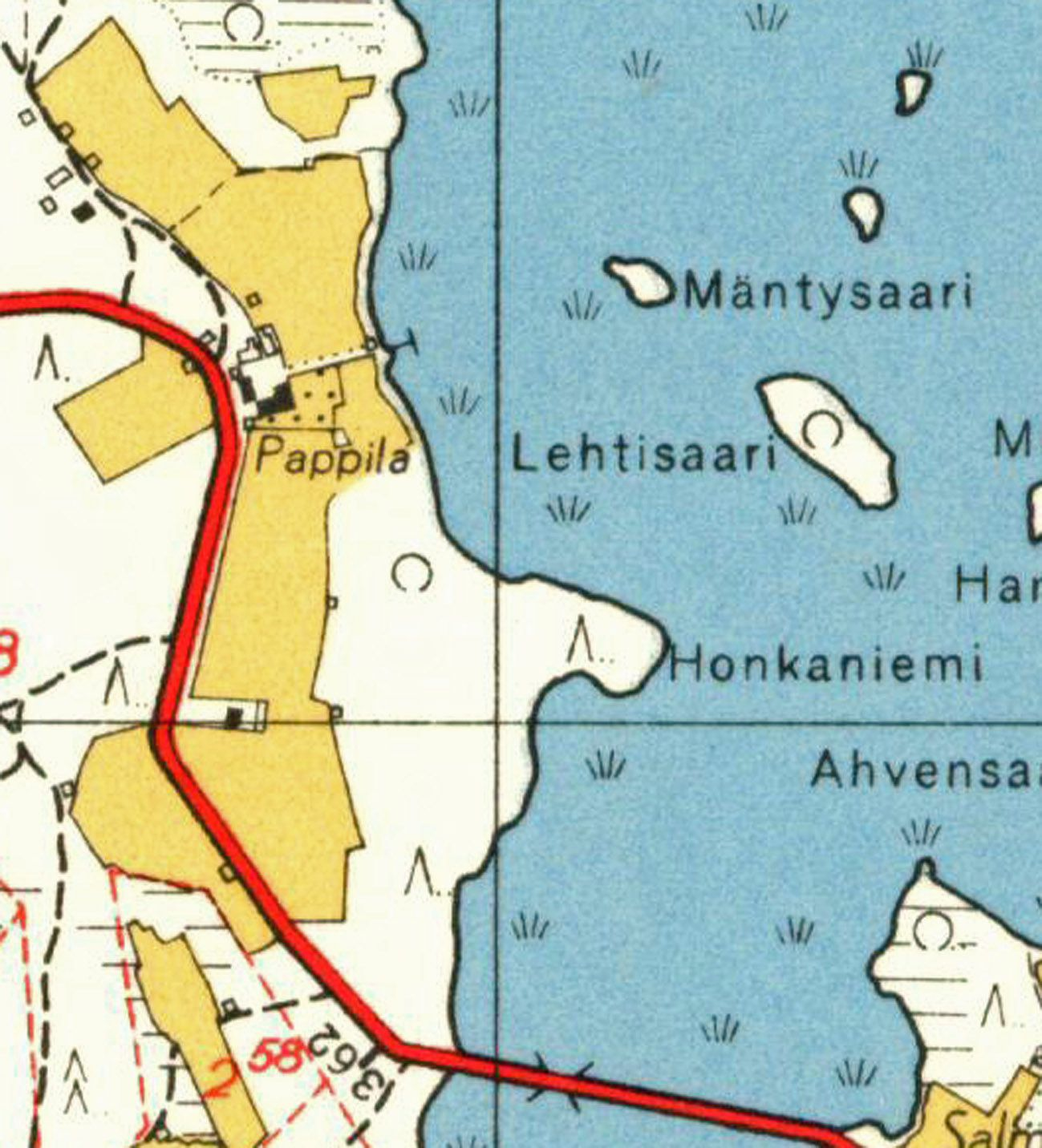11 Kartta 5. Ote vuoden 1953 peruskartasta. Kaavan alueen länsiosa oli kokonaan peltoa. Kartta: http://vanhatpainetutkartat.maanmittauslaitos.fi/ 6.