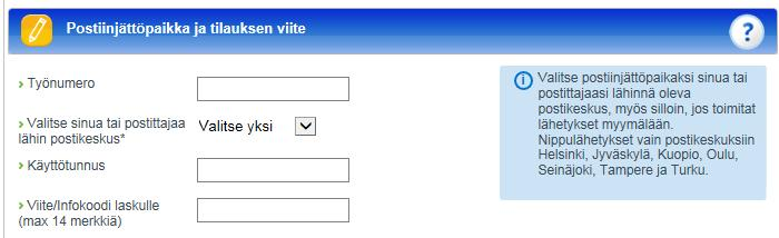 Postiinjättöpaikka, käyttötunnus ja infokoodi Postiinjättöpaikka Kotisuora-nippujakelulla (postisen välissä jaettava) on aina postikeskus Käyttötunnuksen saat esim.