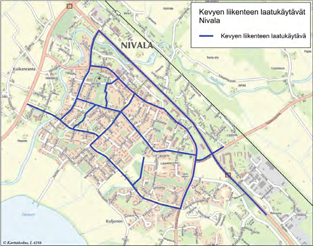 Kuva 9. Ehdotus Kärsämäen alueen kevyen liikenteen laatukäytäviksi.