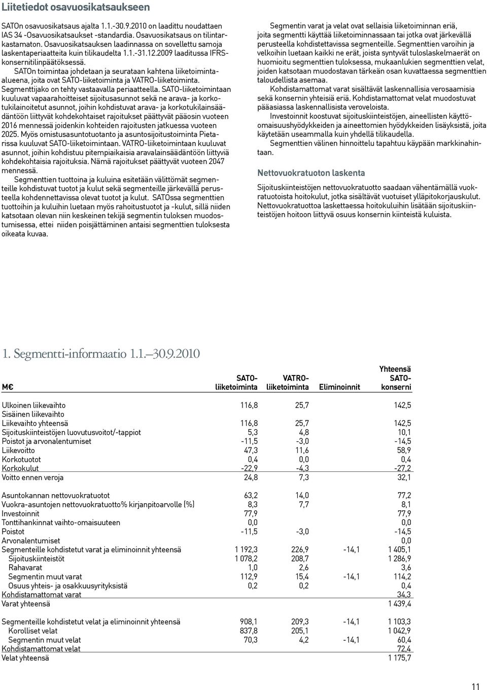 SATOn toimintaa johdetaan ja seurataan kahtena liiketoimintaalueena, joita ovat SATO-liiketoiminta ja VATRO-liiketoiminta. Segmenttijako on tehty vastaavalla periaatteella.