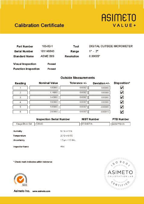 ASIMETO Kalibrointitodistus Asimeto kalibrointilaboratorio, täyttää kaikki viimeisiät tekniset vaatimukset ja sen vuoksi Asimeto takaa tuotteiden korkean laadun.