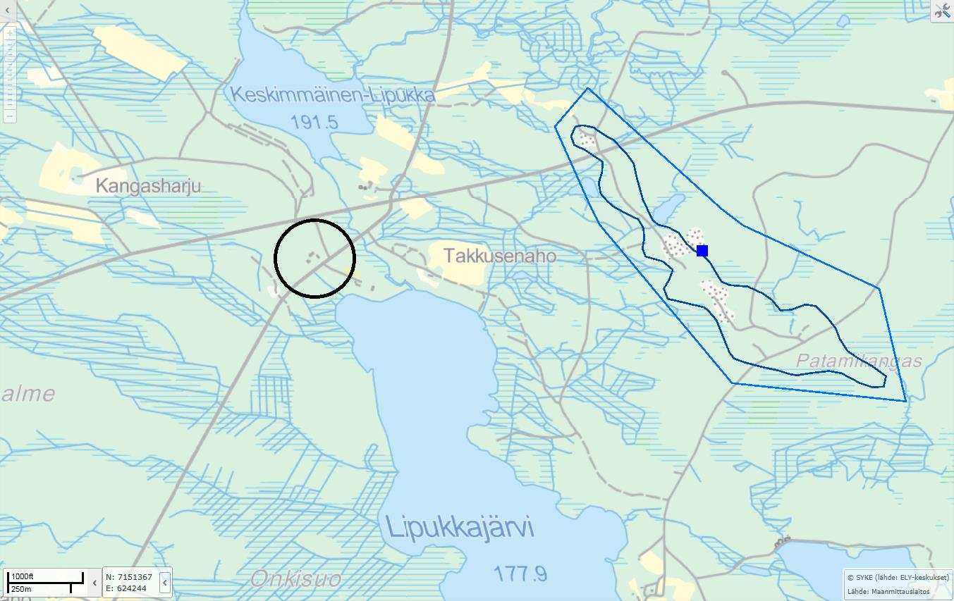 27 (59) Kuva 6. Kohdetta lähimpänä sijaitseva pohjavesialue. Rivitalot on merkitty karttaan mustalla ympyrällä ja pohjavesialue sinisellä muodostelmalla. (Suomen ympäristökeskus 2015.) 5.