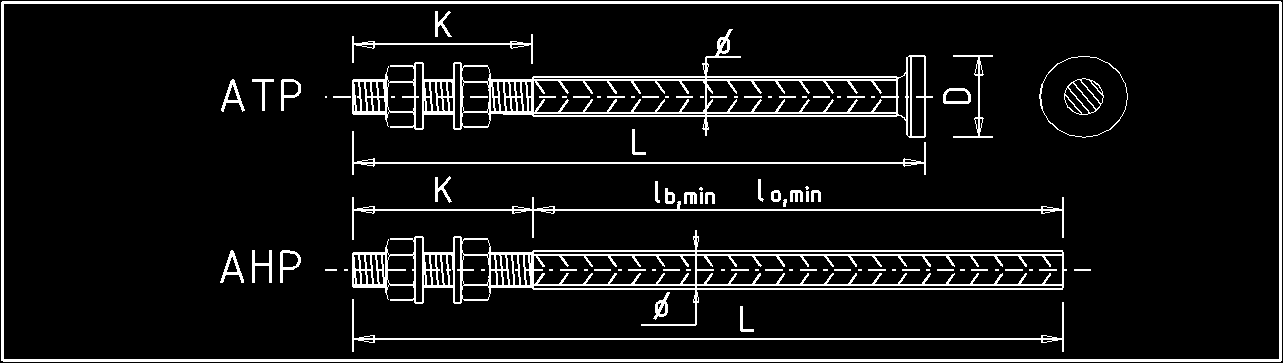 4 2.5 Peruspulttien mitat 2.5.1 ATP ja AHP peruspultit ATP ja AHP harjateräsperuspultteja käytetään pilarin liittämiseen perustukseen normaali- ja leikkausvoimaa sekä taivutusmomenttia siirtävässä liitoksessa.