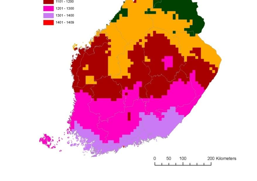 Lämpösumman muutokset karttoina (Laskettu Ilmatieteen