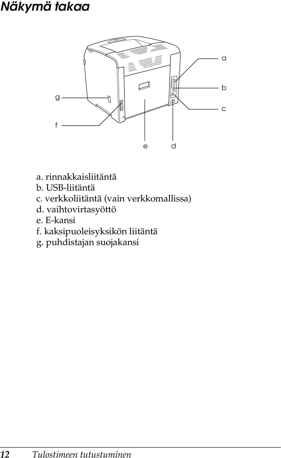 vaihtovirtasyöttö e. E-kansi f.