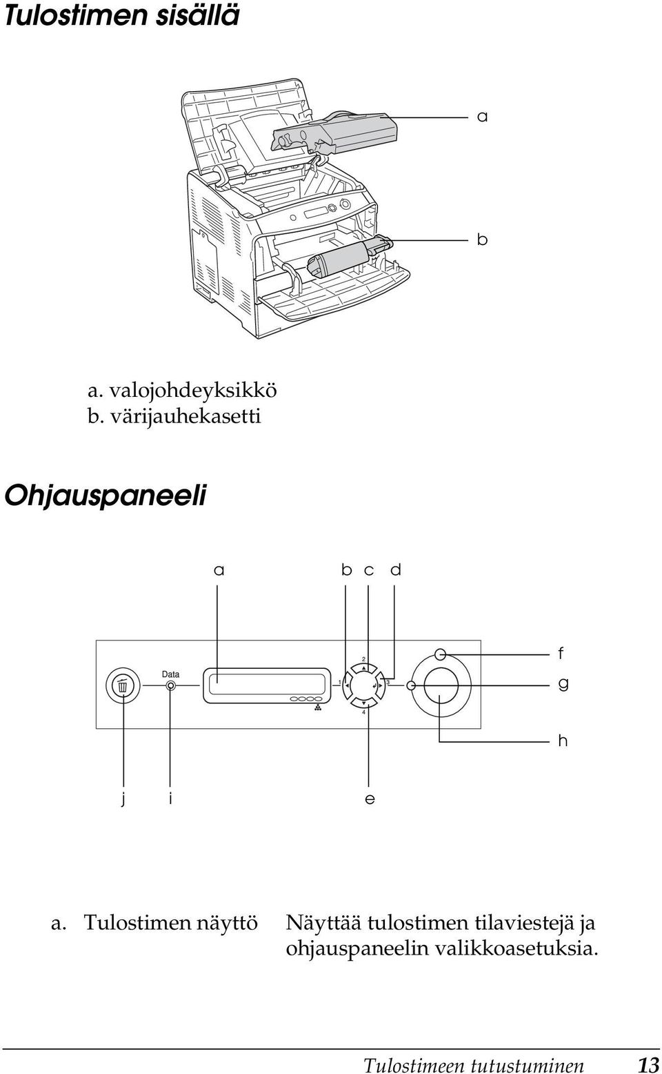 Tulostimen näyttö Näyttää tulostimen tilaviestejä ja