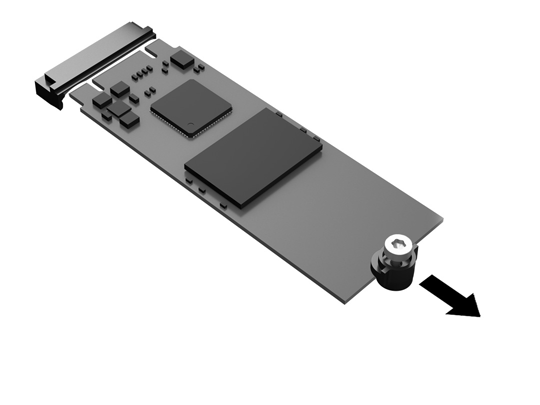 M.2-tallennusmoduulin vaihtaminen Thin client -tietokoneeseen voi asentaa kaksi M.2-tallennusmoduulikantaa: 42 mm:n, 60 mm:n tai 80 mm:n ensisijainen M.