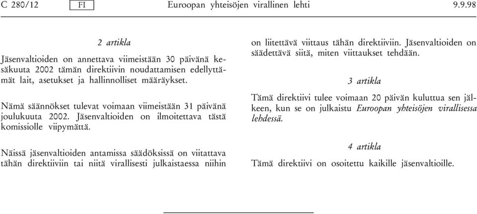 Näissä jäsenvaltioiden antamissa säädöksissä on viitattava tähän direktiiviin tai niitä virallisesti julkaistaessa niihin on liitettävä viittaus tähän direktiiviin.