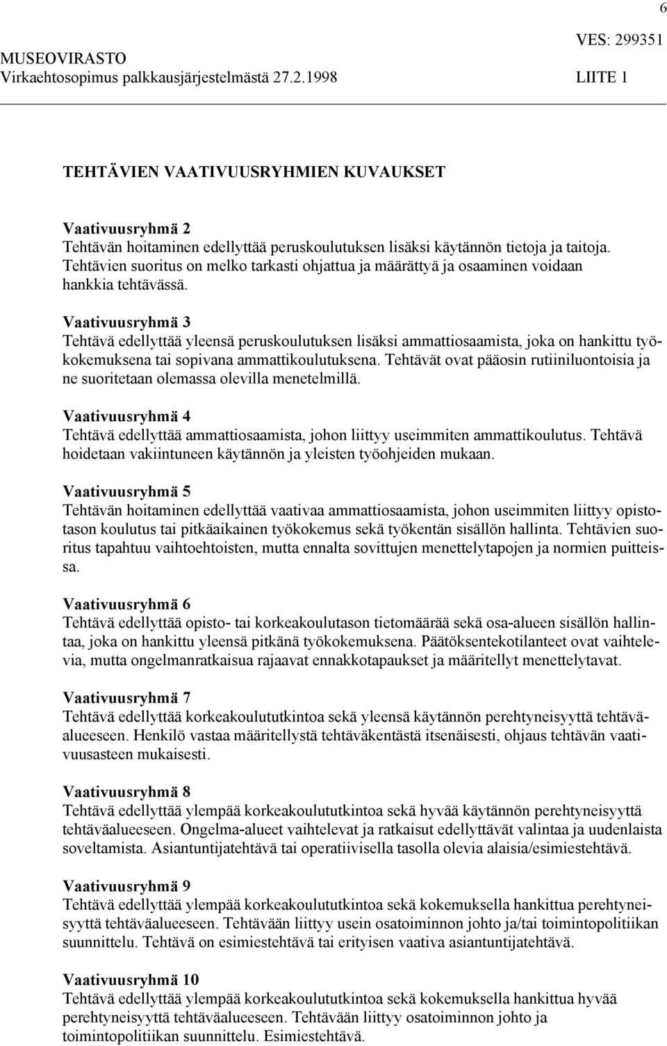 Vaativuusryhmä 3 Tehtävä edellyttää yleensä peruskoulutuksen lisäksi ammattiosaamista, joka on hankittu työkokemuksena tai sopivana ammattikoulutuksena.