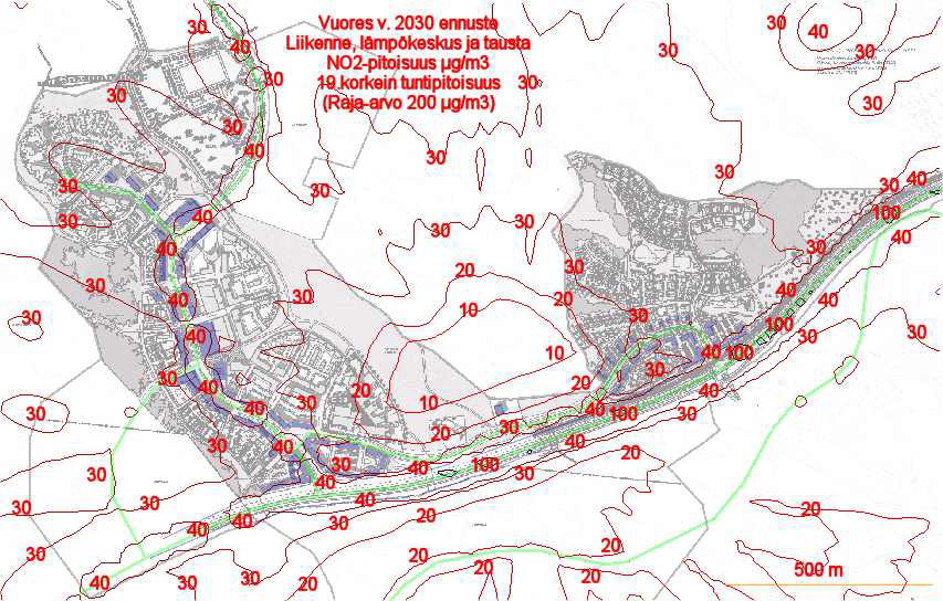 LIITE 2 Kuva 3/Liite 2. Ilmanlaadun uuteen NO 2 :n tuntiraja-arvoon (200 µg/m 3, vuoden 19. korkein tunti, alitettava v.