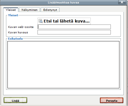 23 Lisää kuva, ohje kohdassa 3.1. Hallitse upotettuja tiedostoja. Lisää medialeike, ohje kohdassa 3.2. Lisää tyhjä merkki Lisää erikoismerkki Lisää taulukko Näytä HTML-koodi 4.1 Kuvan lisääminen 1.