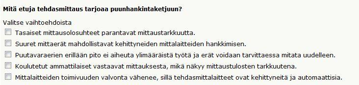 29 KUVA 9. Laskuritehtävä Checkbox-kysymyksissä (Kuva 10) oikeita vastauksia oli kysymyksestä riippuen kolme tai neljä. Väittämiä kysymyksessä oli neljästä kuuteen kysymyksestä riippuen.