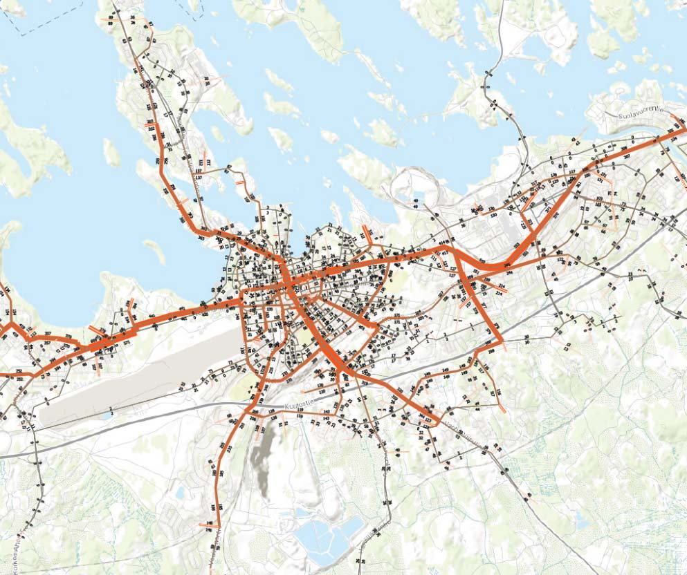 10.4.2015 6 Kuva 4. Nykyennusteen 2014 vuorokauden pyöräilymäärät. 3.2 Ennuste 2035 Pyörämatkojen ennuste vuodelle 2035 on laskettu samoin perustein kuin nykytilanteen ennuste 2014.