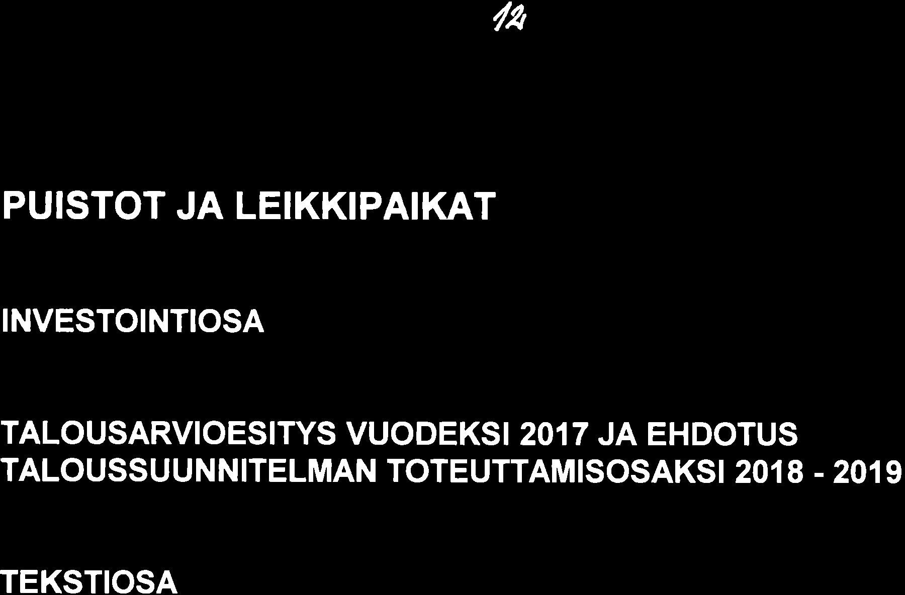 /2t PUISTOT JA LEIKKIPAIKAT INVESTOINTIOSA TALOUSARVIOESITYS VUODEKSI