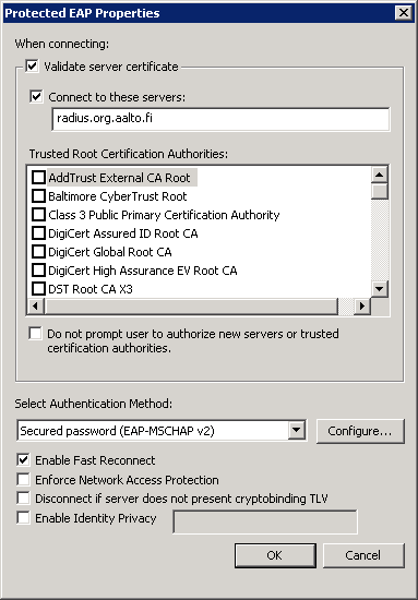 46 5.5.1 Windows Windows työasemissa käytetään Wired AutoConfig palvelua, joka on osa normaalia käyttöjärjestelmäasennusta. Palvelun järjestelmän sisäinen nimi on dot3svc.