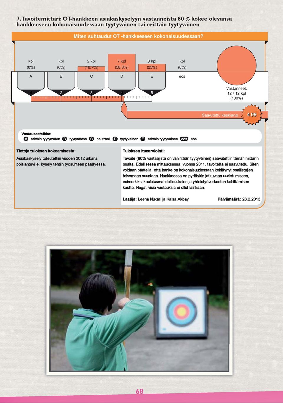 08 Vastausasteikko: A erittäin tyytymätön B tyytymätön C neutraali D tyytyväinen E erittäin tyytyväinen eos eos Asiakaskysely toteutettiin vuoden 2012 aikana poislähteville, kysely tehtiin työsuhteen