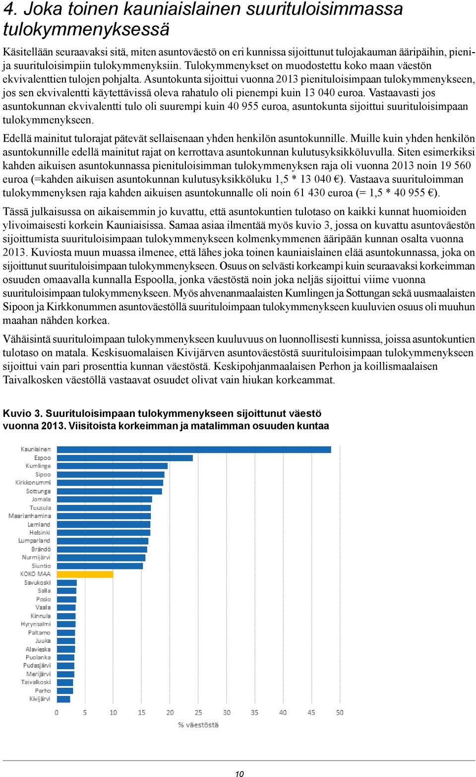 Asuntokunta sijoittui vuonna 2013 pienituloisimpaan tulokymmenykseen, jos sen ekvivalentti käytettävissä oleva rahatulo oli pienempi kuin 13 040 euroa.