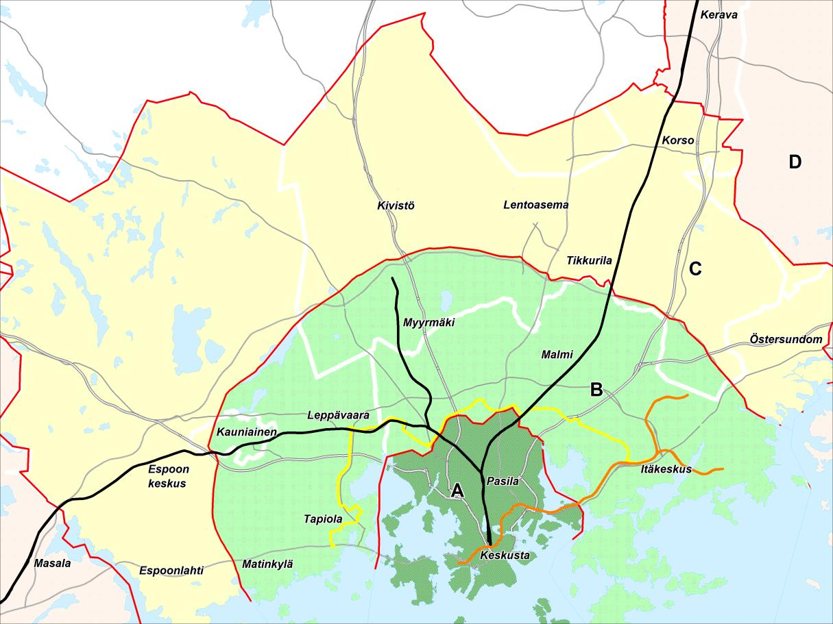 5 Joukkoliikennejärjestelmän kehittymisen osalta Länsimetron oletetaan tarkastelutilanteissa ulottuvan lännen suunnassa Espoon Matinkylään.