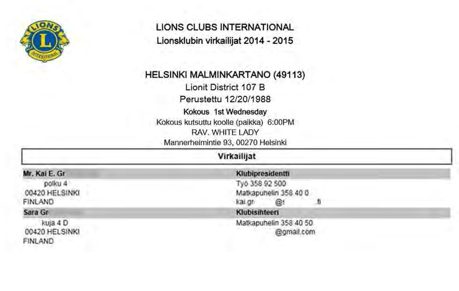 RAPORTIT Perheyksikön raportti Lionsklubin