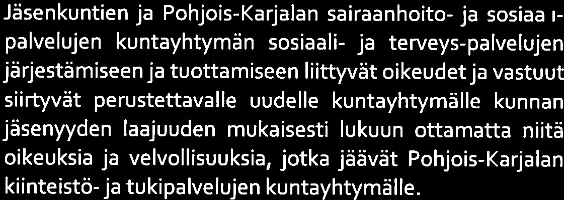 ]äsenkuntien ja Pohjois-Karjalan sairaanhoito- ja sosiaalipalvelujen kuntayhtymän sosiaali- ja terveys-palvelujen järjestämiseen ja tuottamiseen liittyvät oikeudet ja vastuut siirtyvät