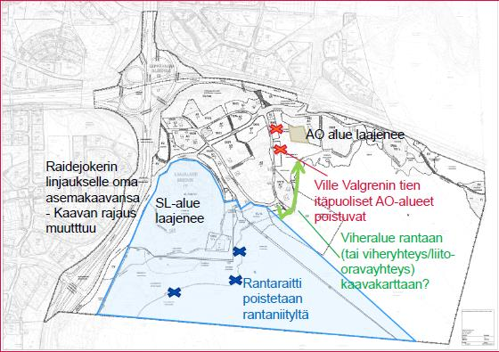 Kuva 5-1. Muutoksia aiempaan kaavan vaiheeseen. 6. MUUT HANKKEET, JOILLA SAATTAA OLLA YHTEISVAIKUTUKSIA NATURA- ALUEESEEN Laajalahden Natura-alueen vierellä on useita vireillä olevia kaava-hankkeita.