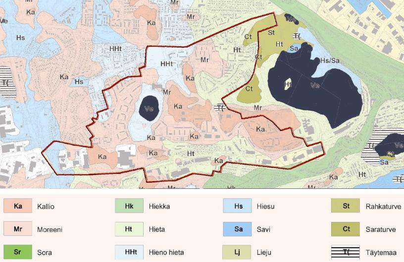 Louraportti 6..204 4 (7) Suunnittelualue Kuva 3. Maaperäkartta (Tesoman ympäristö- ja maisemaselvitys 203) 2.