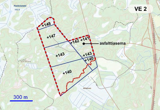 Kuva 3.5. VE 2 mukainen alue ja ottotasot sekä asfalttiaseman sijoittuminen Kuva 3.6.